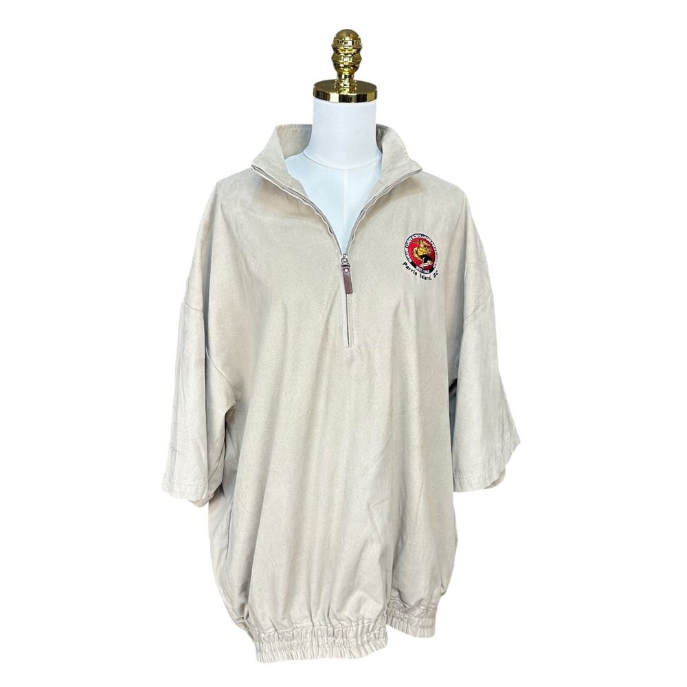 Ben Hogan Mens XXL Tan Faux Suede 1/4 Zip Short Sleeve Windbreaker Parris Island